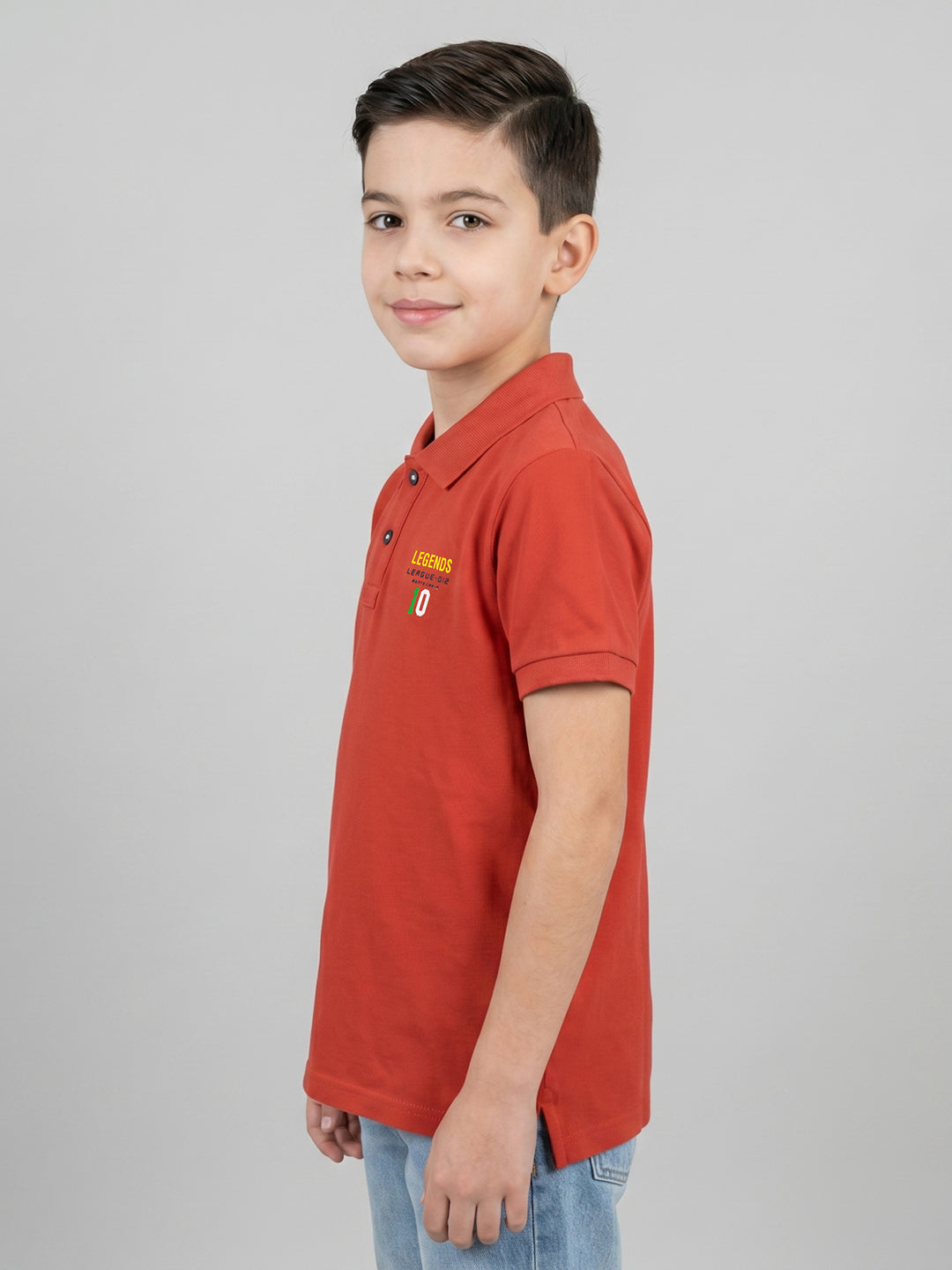 Boys Rust Solid Collar Half Sleeve T-Shirt