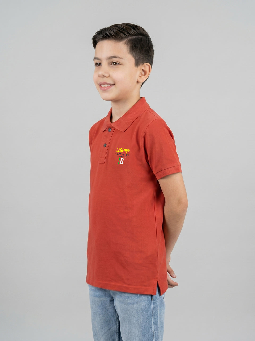 Boys Rust Solid Collar Half Sleeve T-Shirt