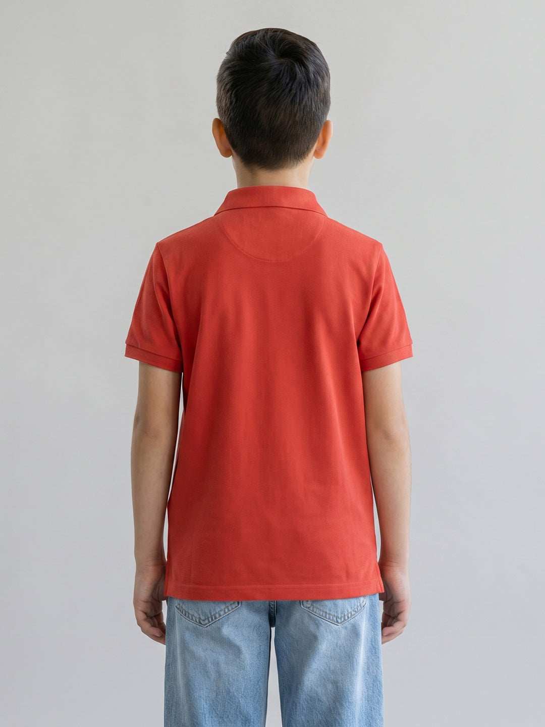 Boys Rust Solid Collar Half Sleeve T-Shirt