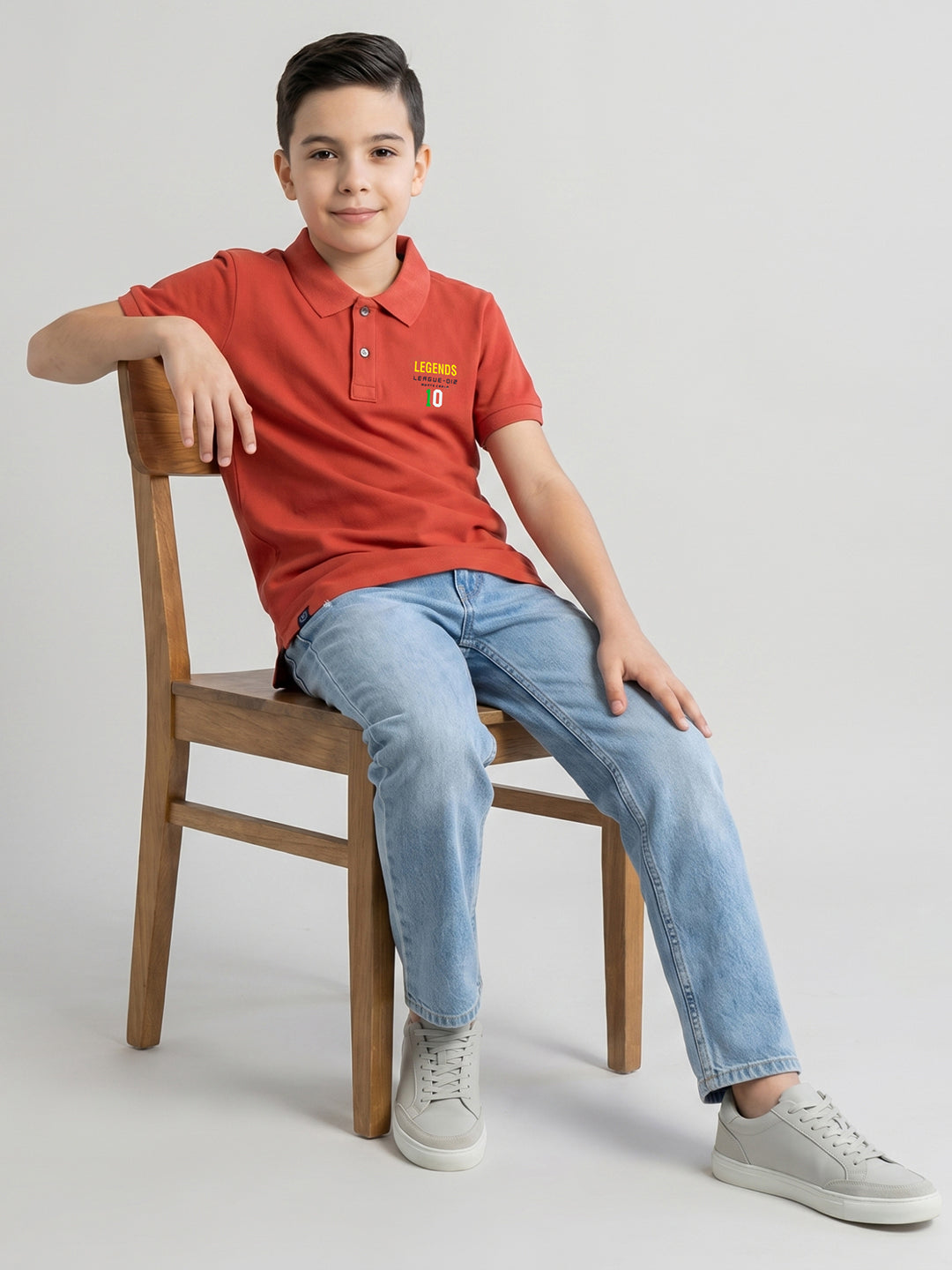 Boys Rust Solid Collar Half Sleeve T-Shirt