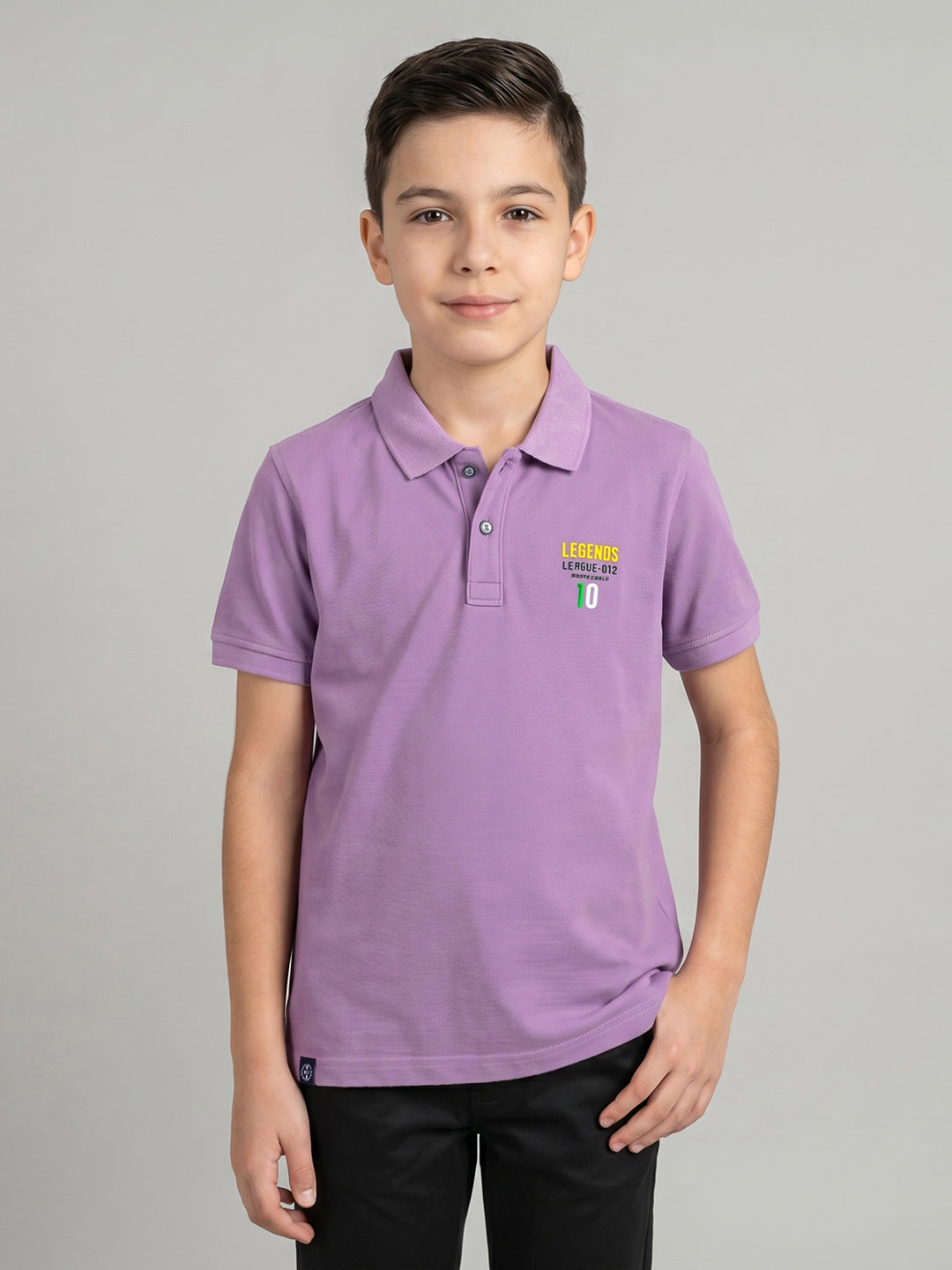 Boys Purple Solid Collar Half Sleeve T-Shirt