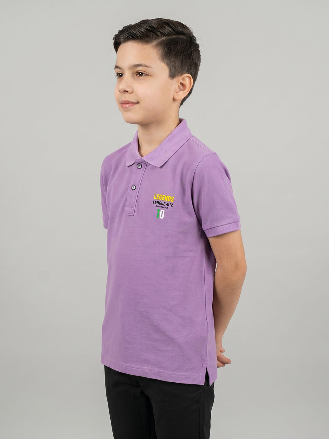 Boys Purple Solid Collar Half Sleeve T-Shirt