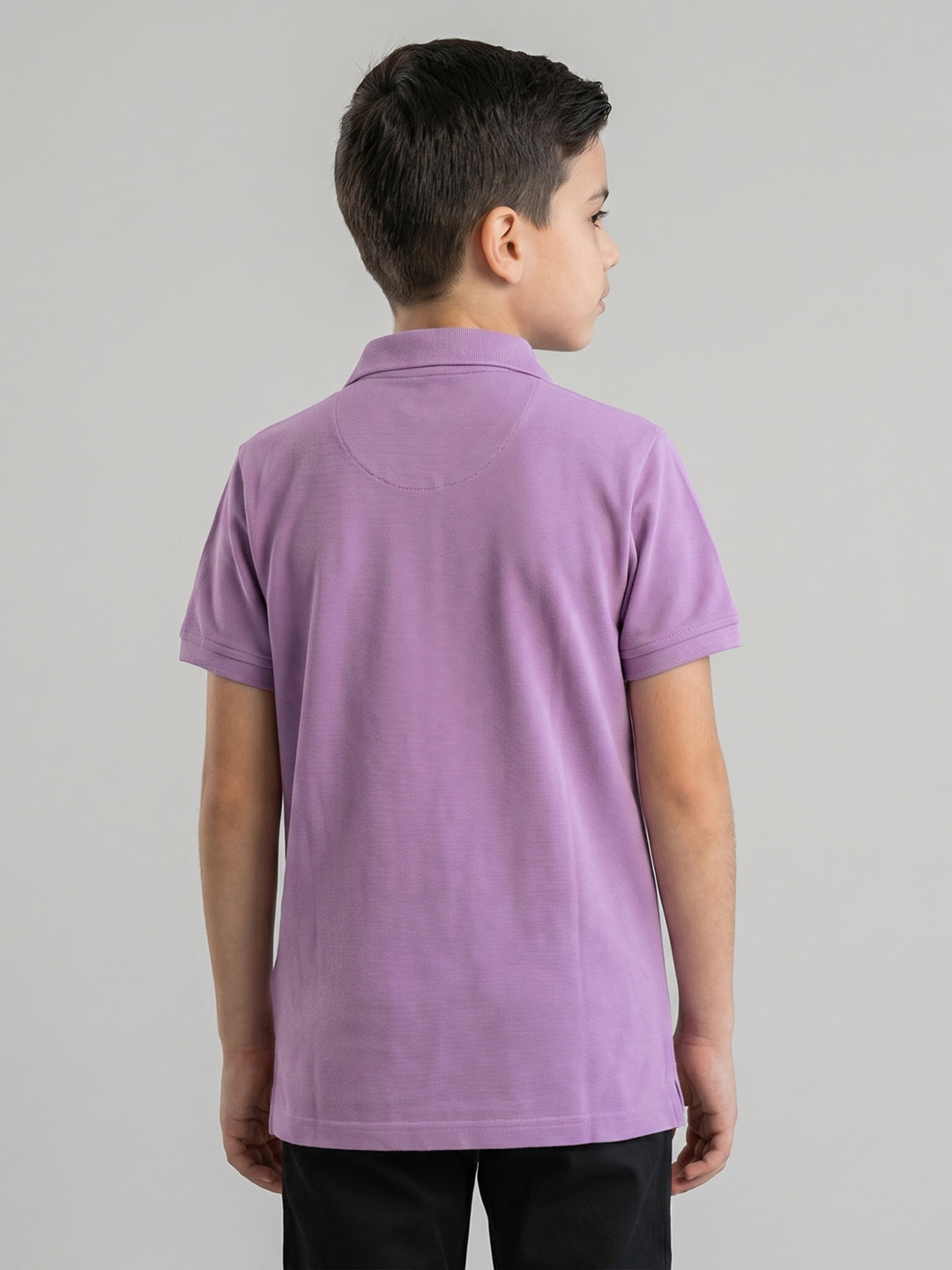 Boys Purple Solid Collar Half Sleeve T-Shirt