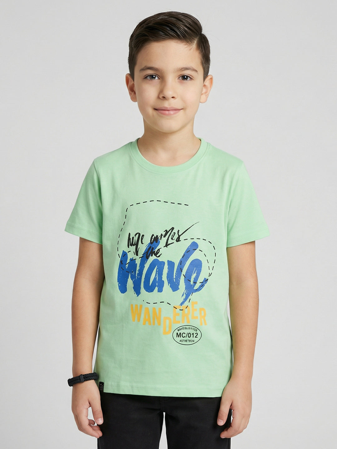 Boys Navy Blue & Green Printed Round Neck Half Sleeve T-Shirt (Pack of 2)