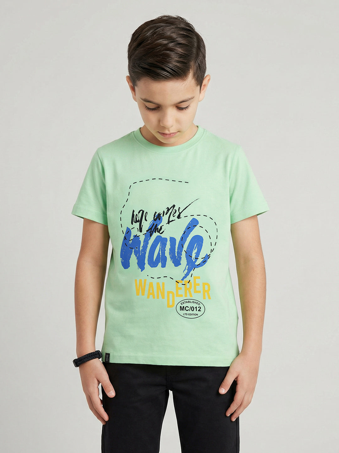 Boys Navy Blue & Green Printed Round Neck Half Sleeve T-Shirt (Pack of 2)