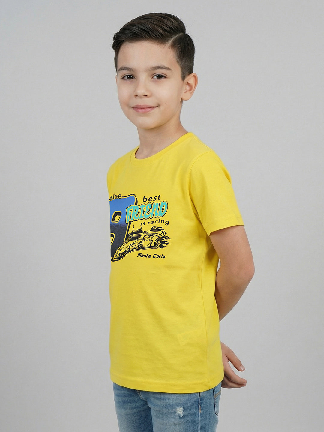 Boys Yellow & Sky Blue Printed Round Neck Half Sleeve T-Shirt (Pack of 2)