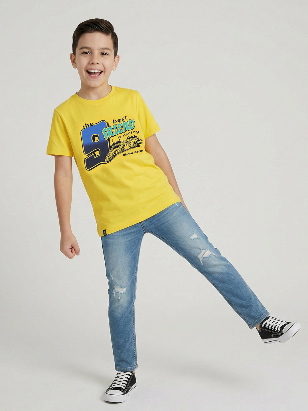 Boys Yellow & Sky Blue Printed Round Neck Half Sleeve T-Shirt (Pack of 2)