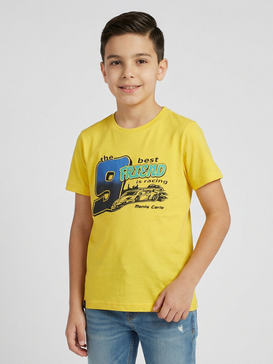 Boys Yellow & Sky Blue Printed Round Neck Half Sleeve T-Shirt (Pack of 2)