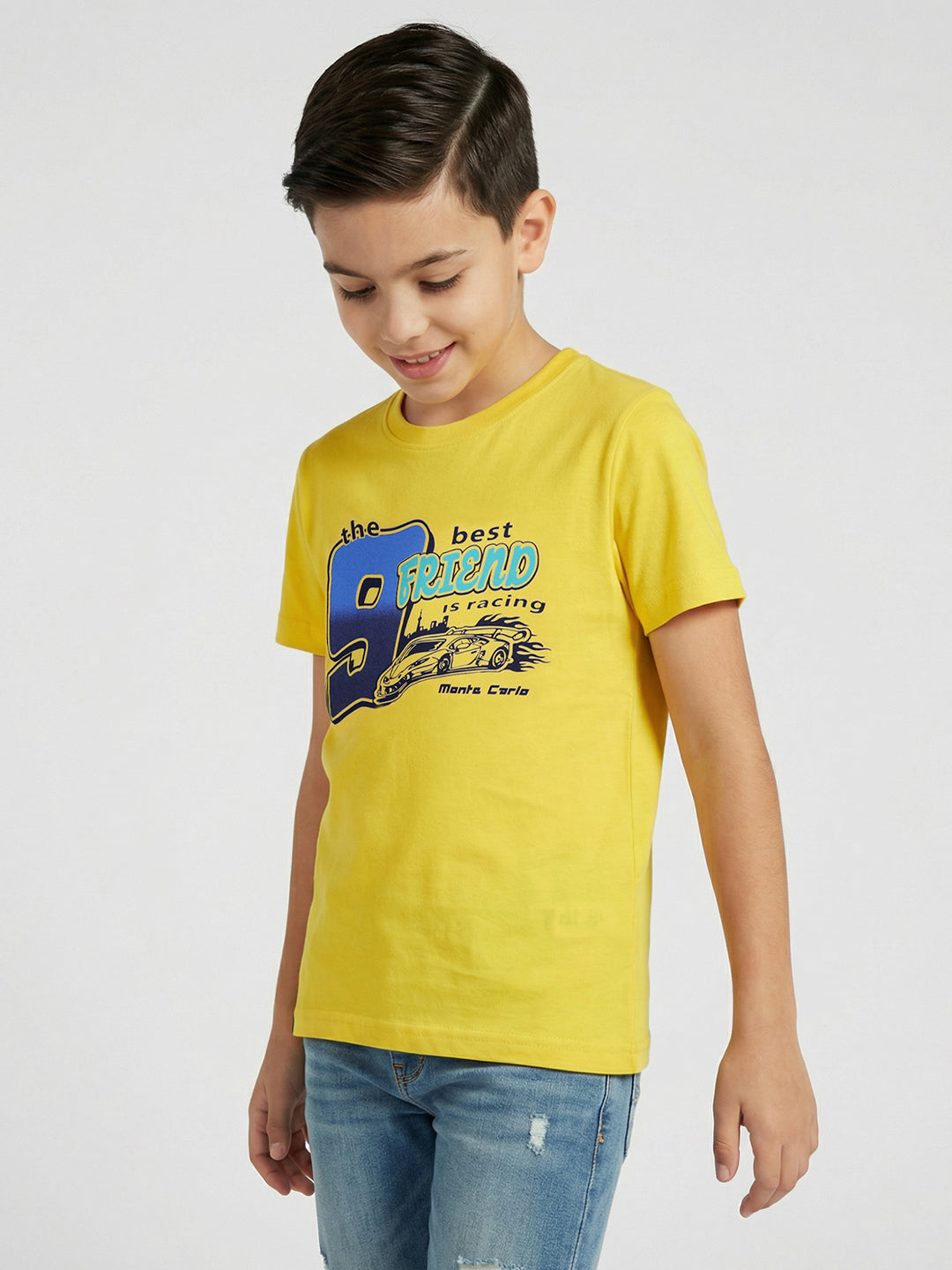 Boys Yellow & Sky Blue Printed Round Neck Half Sleeve T-Shirt (Pack of 2)