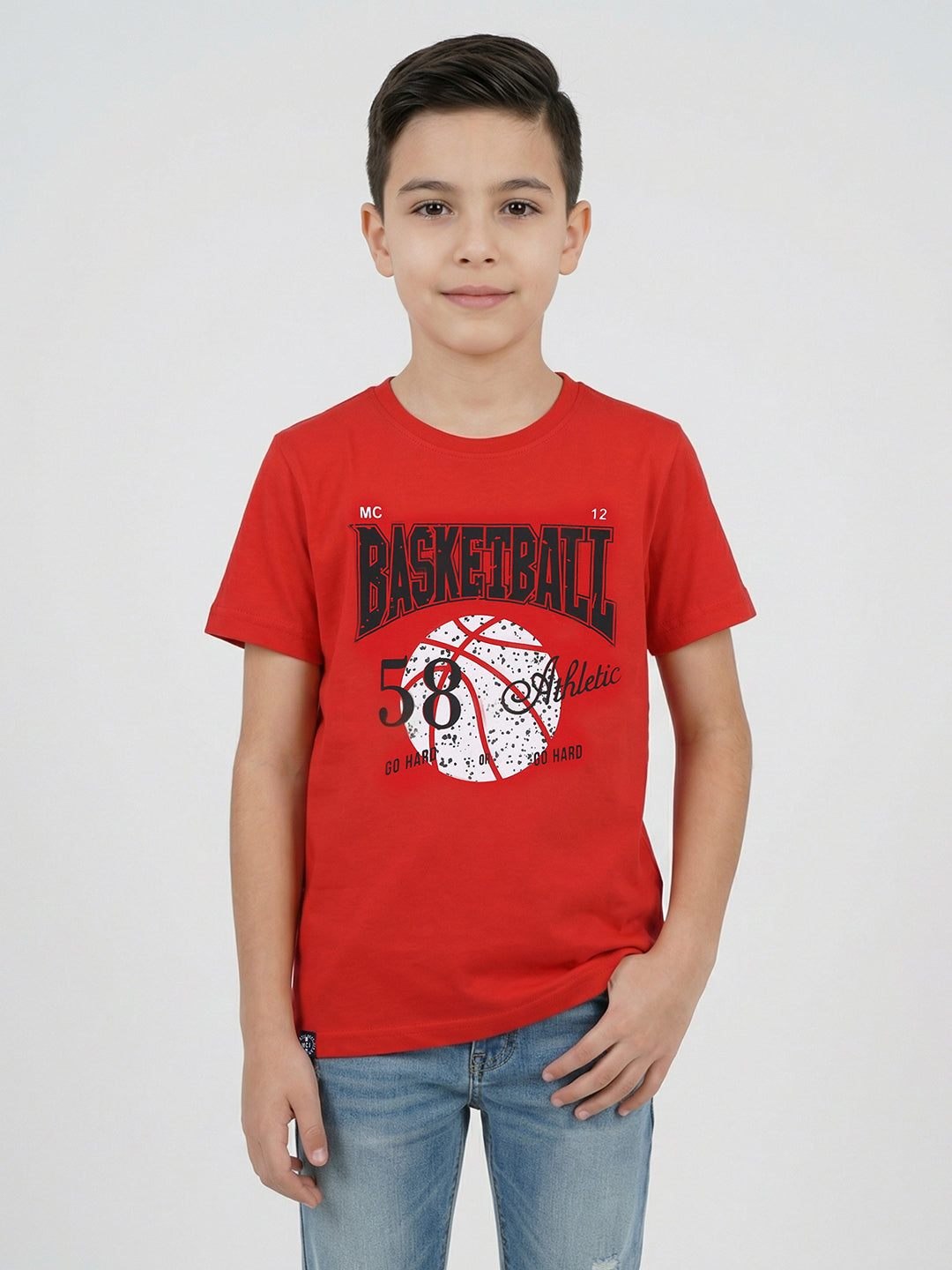 Boys Red & White Printed Round Neck Half Sleeve T-Shirt (Pack of 2)
