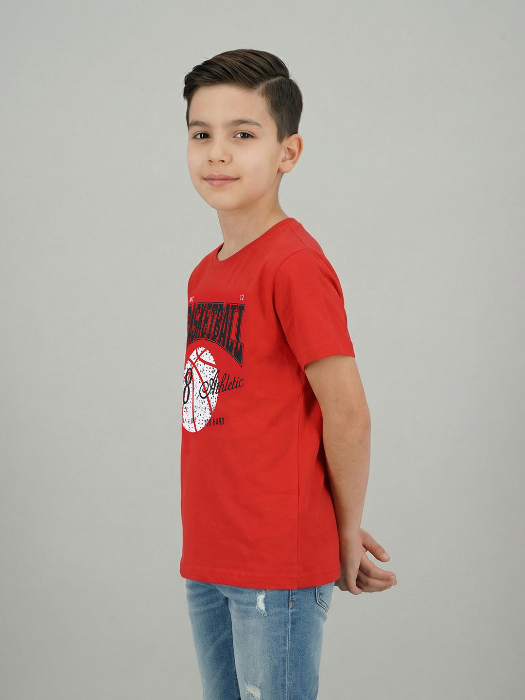 Boys Red & White Printed Round Neck Half Sleeve T-Shirt (Pack of 2)