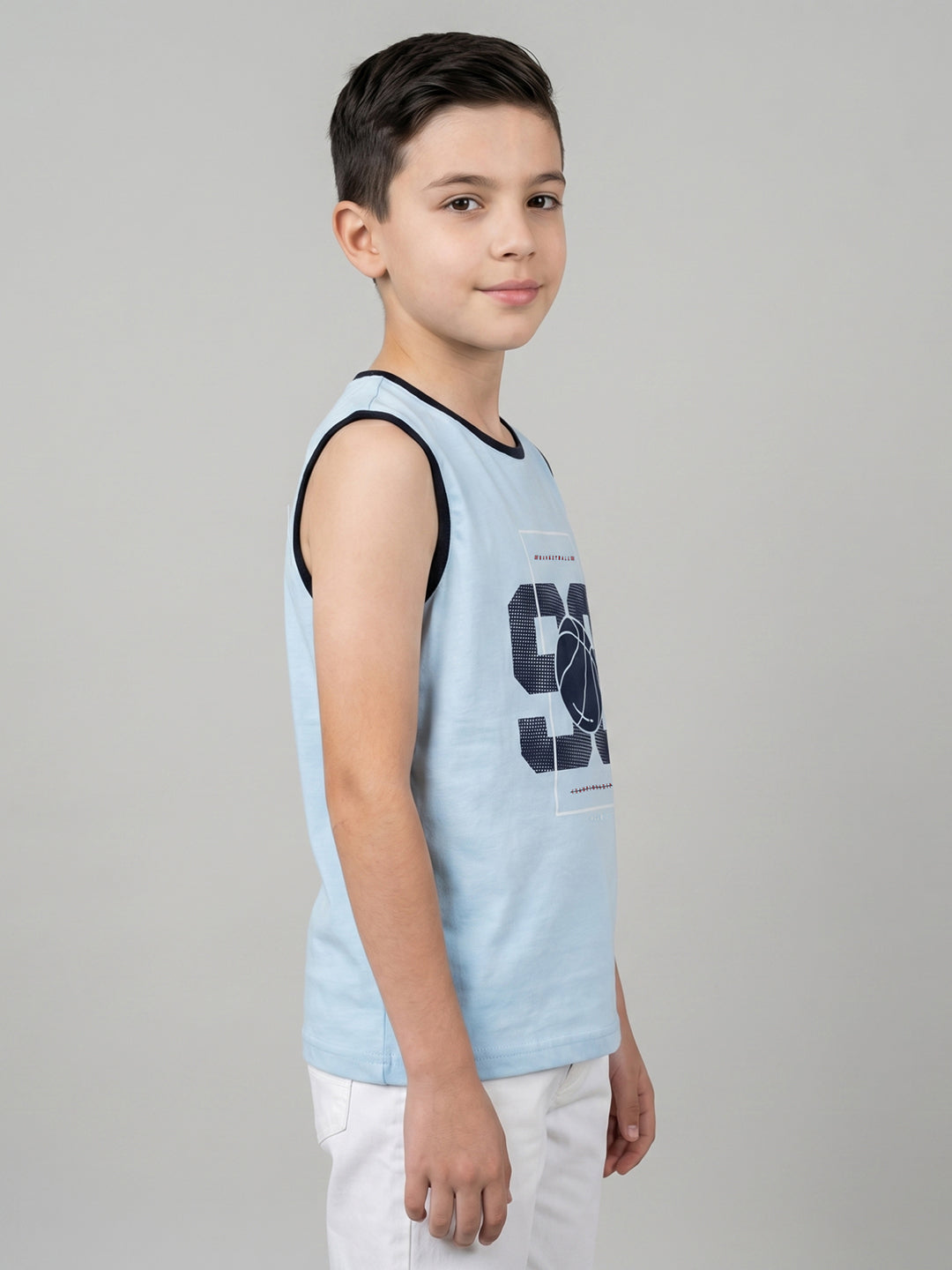 Boys Yellow & Sky Blue Printed Round Neck Sleeveless T-Shirt (Pack of 2)