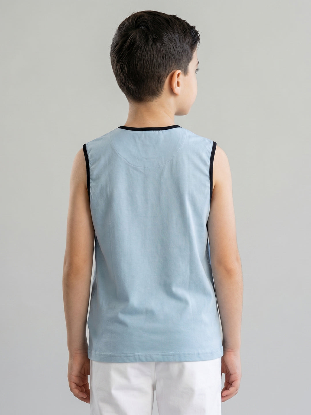 Boys Yellow & Sky Blue Printed Round Neck Sleeveless T-Shirt (Pack of 2)
