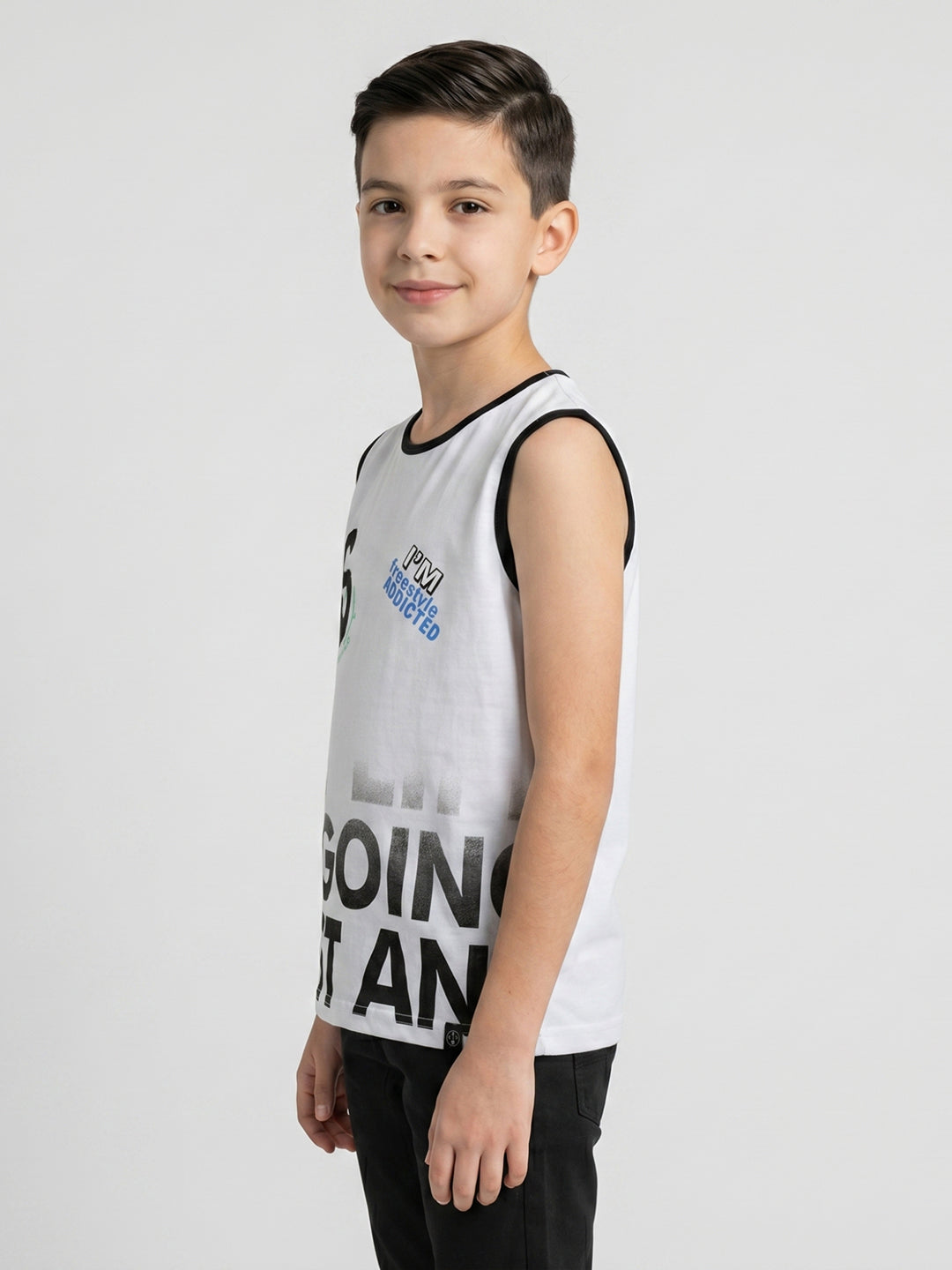Boys Red & White Printed Round Neck Sleeveless T-Shirt (Pack of 2)