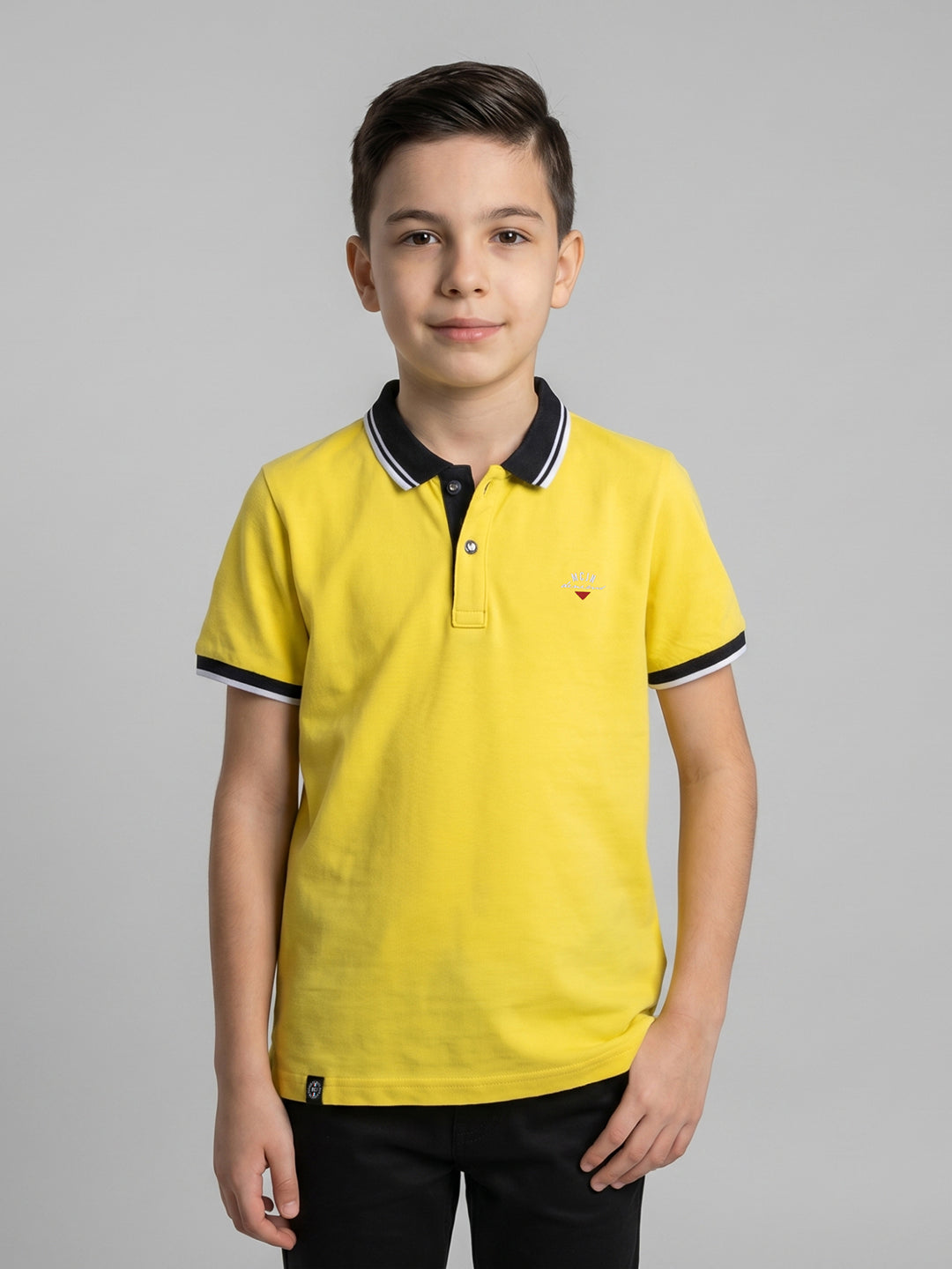 Boys Yellow Printed Collar Half Sleeve T-Shirt