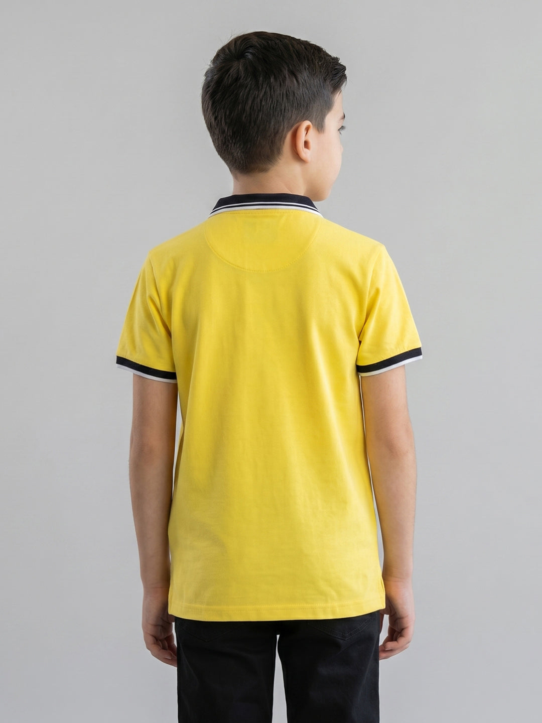 Boys Yellow Printed Collar Half Sleeve T-Shirt