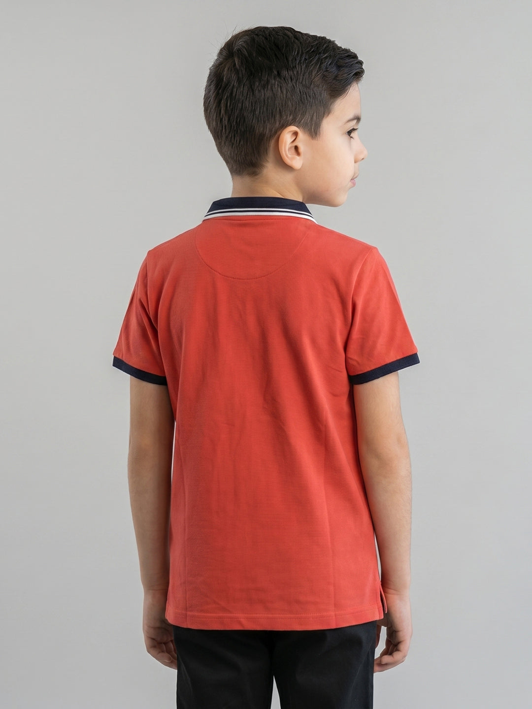 Boys Rust Printed Collar Half Sleeve T-Shirt