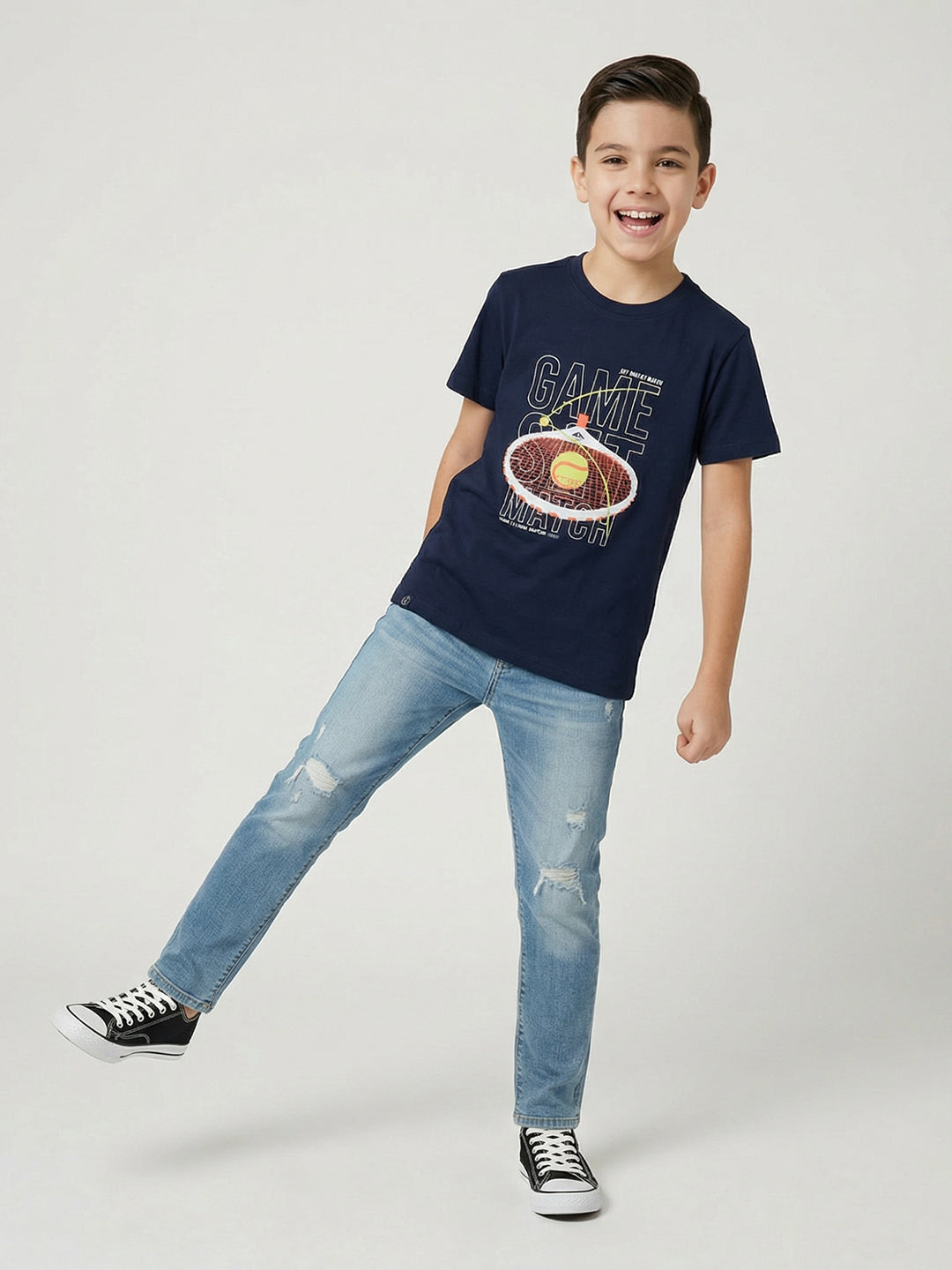 Boys Red, White & Navy Blue Printed Round Neck Half Sleeve T-Shirt (Pack of 3)