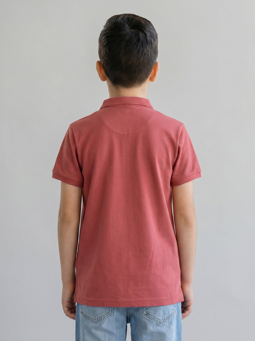 Boys Rose Red Solid Henley Neck Half Sleeve T-Shirt