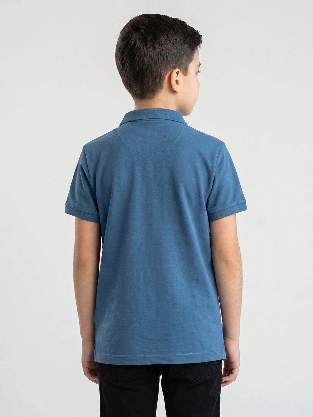 Boys Blue Printed Band Collar Half Sleeve T-Shirt