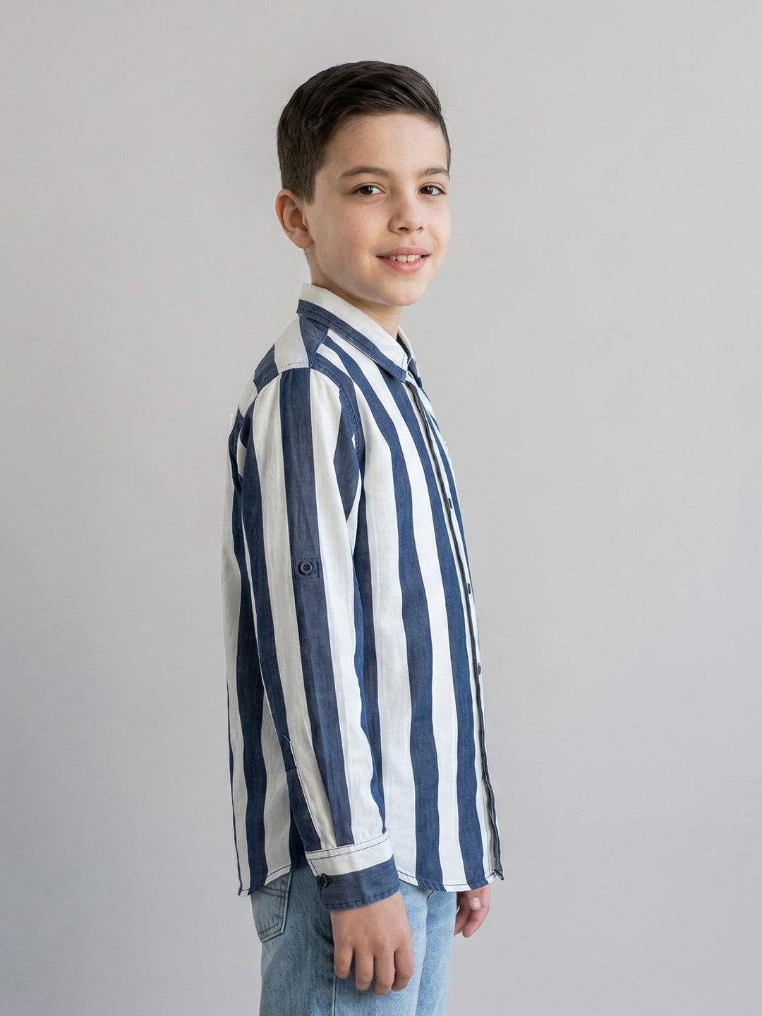Boys Blue Stripe Collar Full Sleeve Shirt