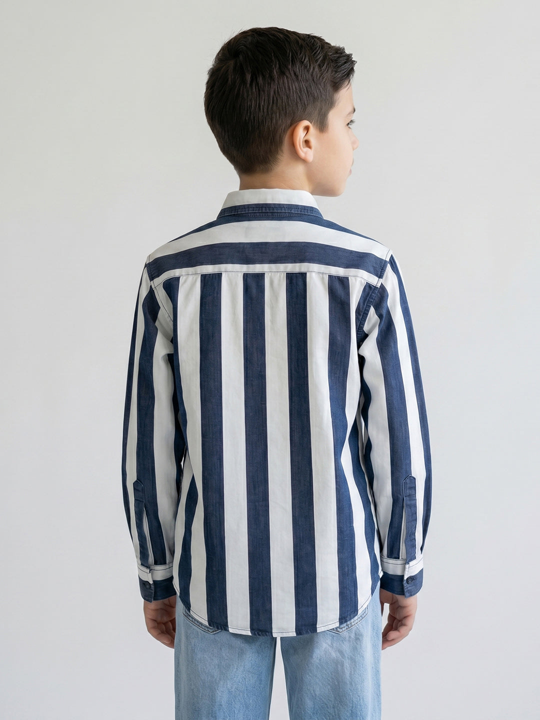 Boys Blue Stripe Collar Full Sleeve Shirt