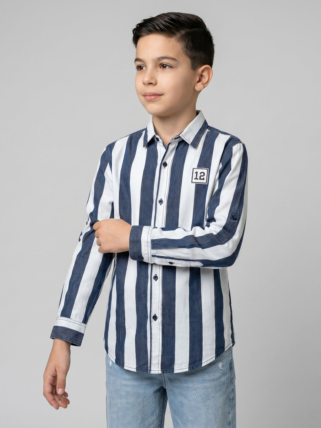 Boys Blue Stripe Collar Full Sleeve Shirt