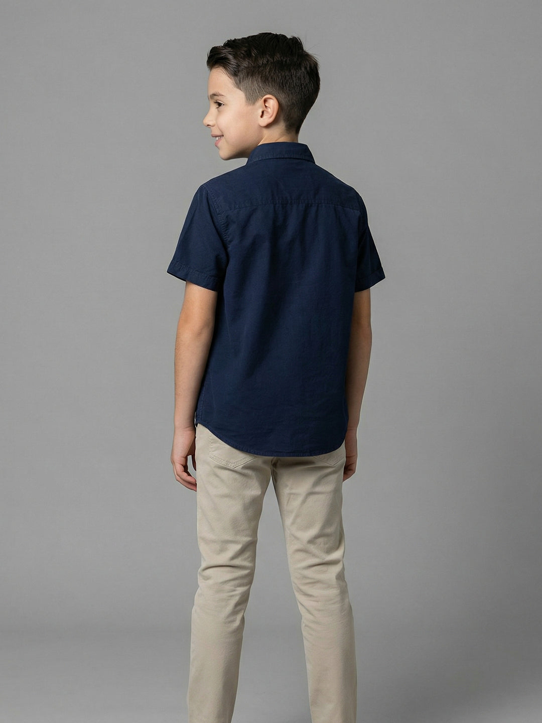 Boys Navy Blue Printed Collar Half Sleeve Shirt
