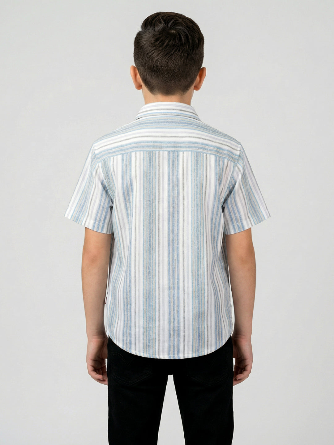 Boys White Stripe Collar Half Sleeve Shirt