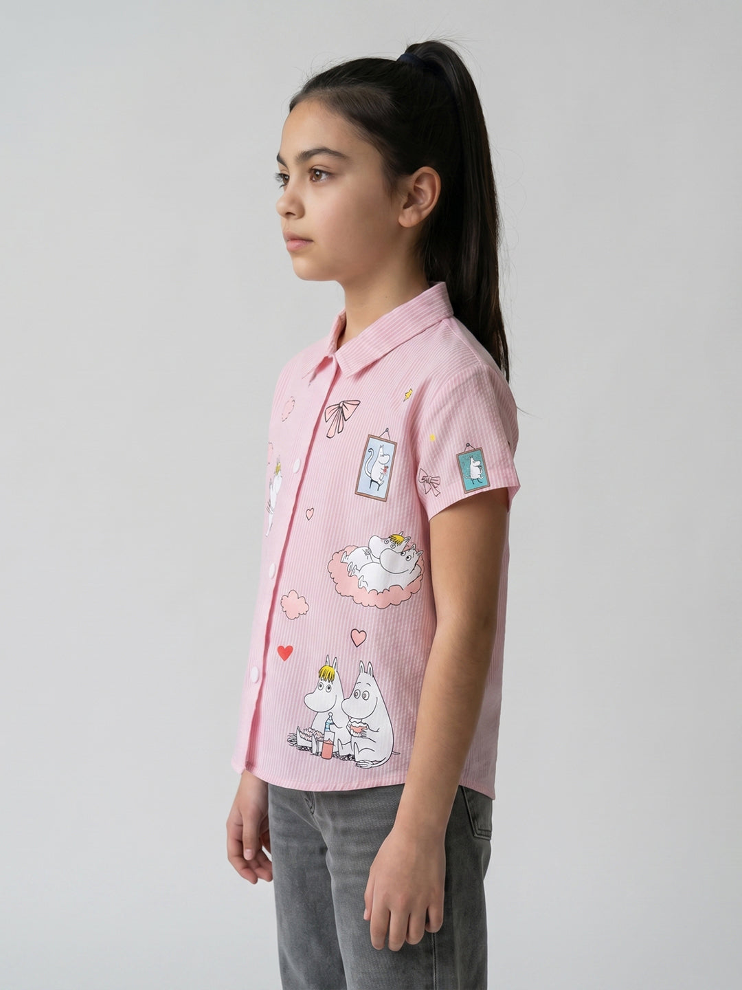 Girls Pink Printed Collar Half Sleeve Top