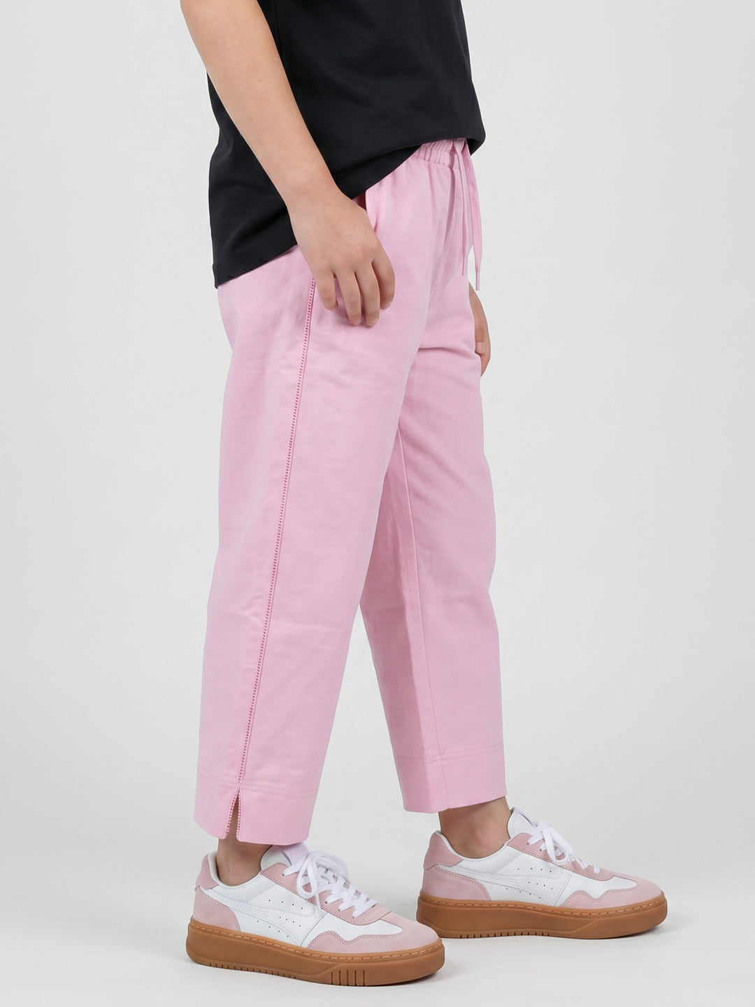 Girls Pink Solid Regular Fit Capri