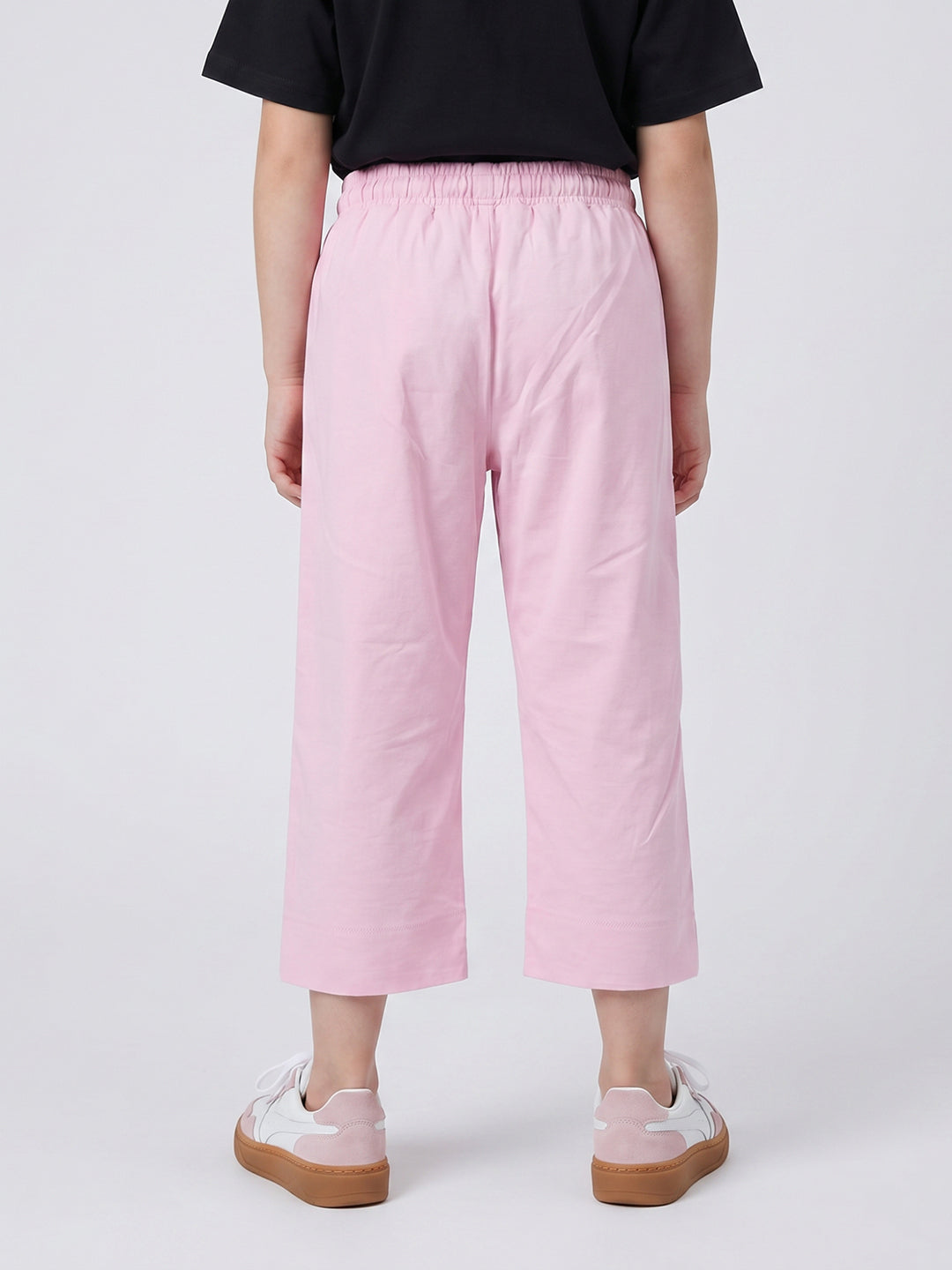 Girls Pink Solid Regular Fit Capri