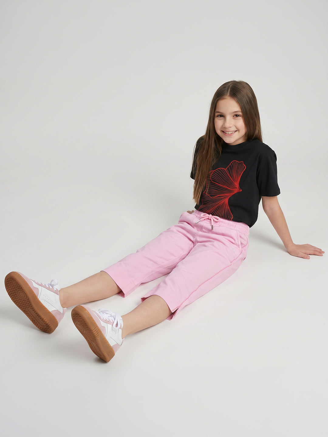 Girls Pink Solid Regular Fit Capri