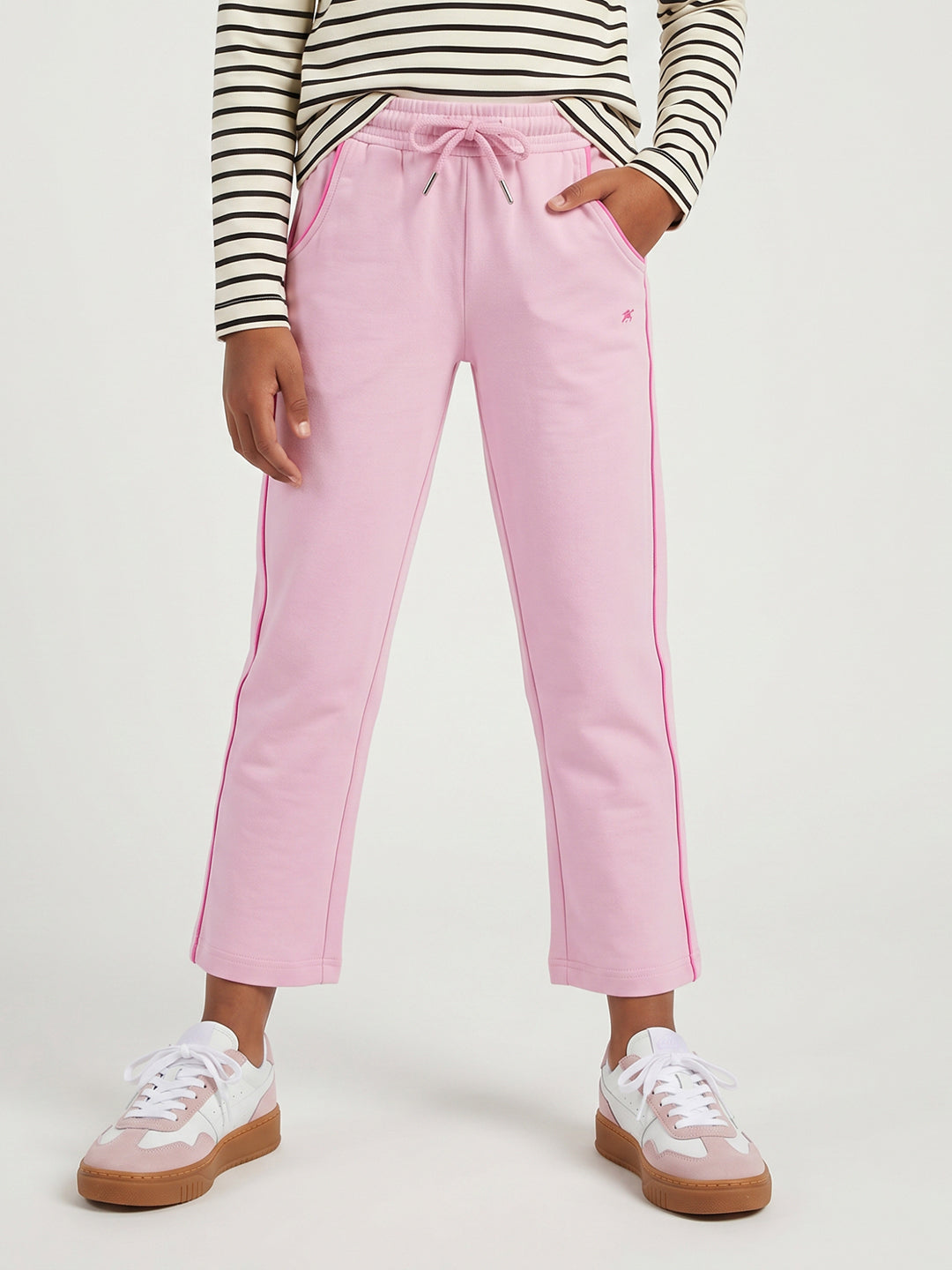 Girls Pink Solid Regular Fit Lower