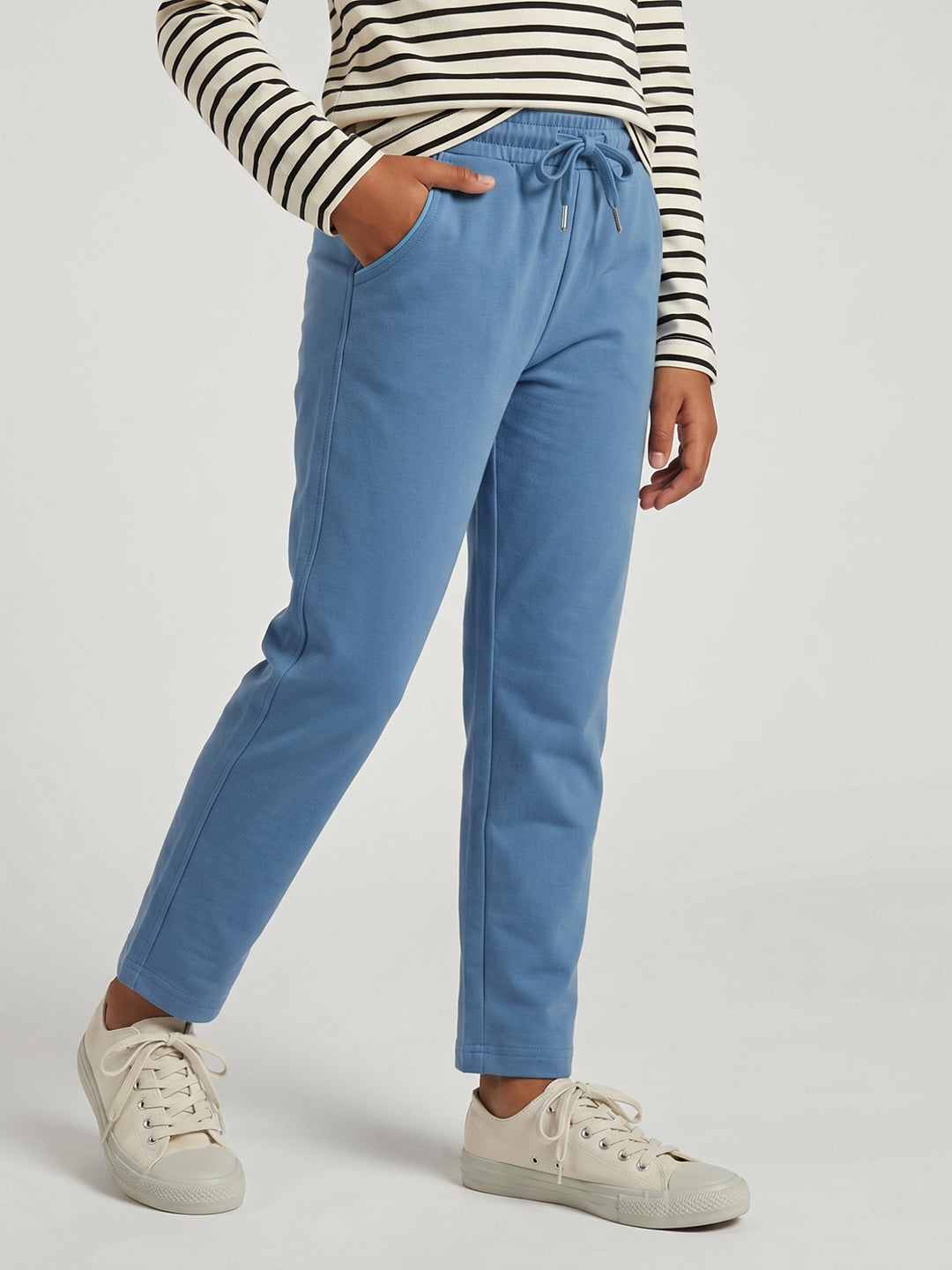 Girls Blue Solid Regular Fit Lower
