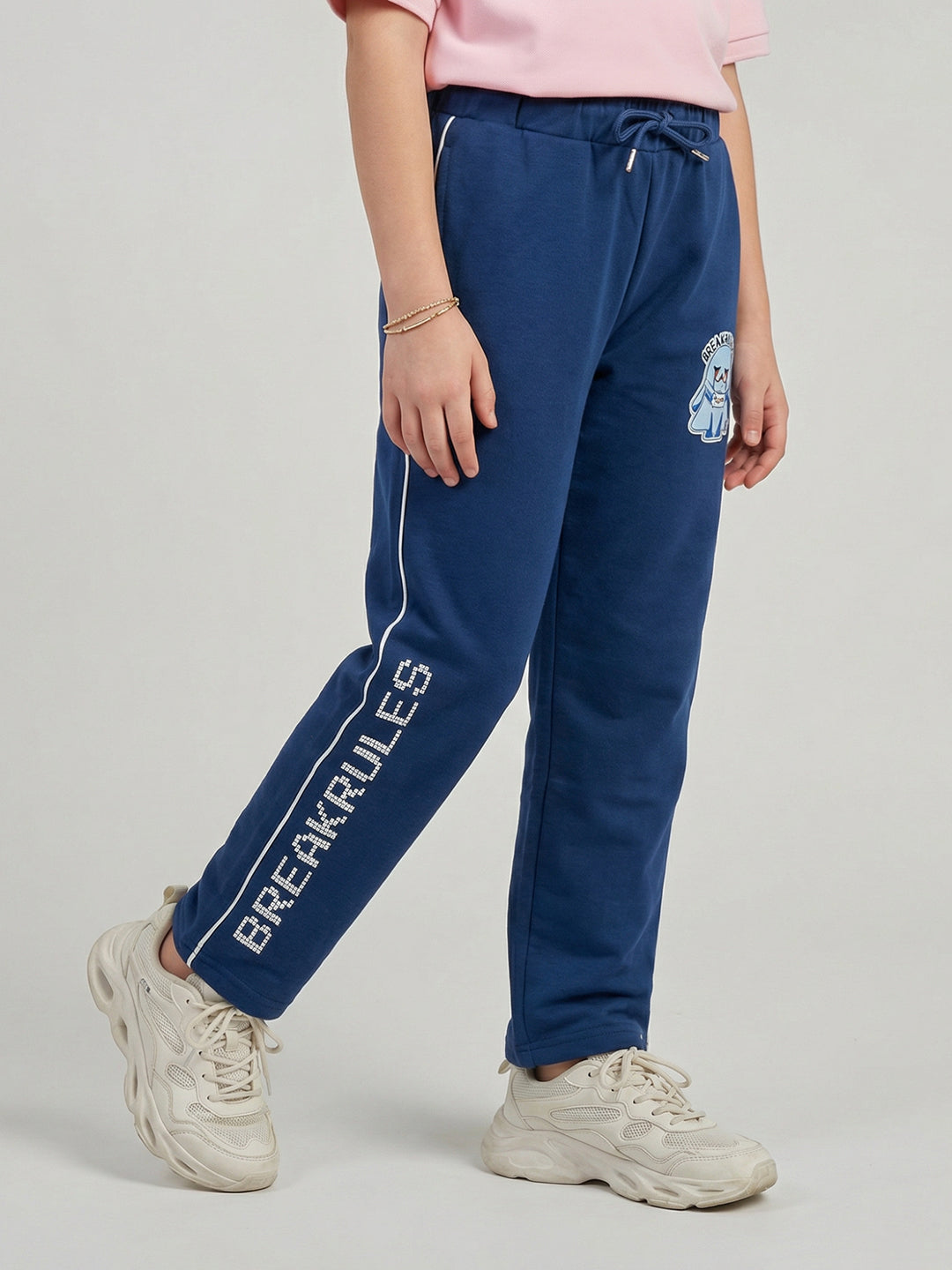 Girls Dark Blue Printed Regular Fit Lower