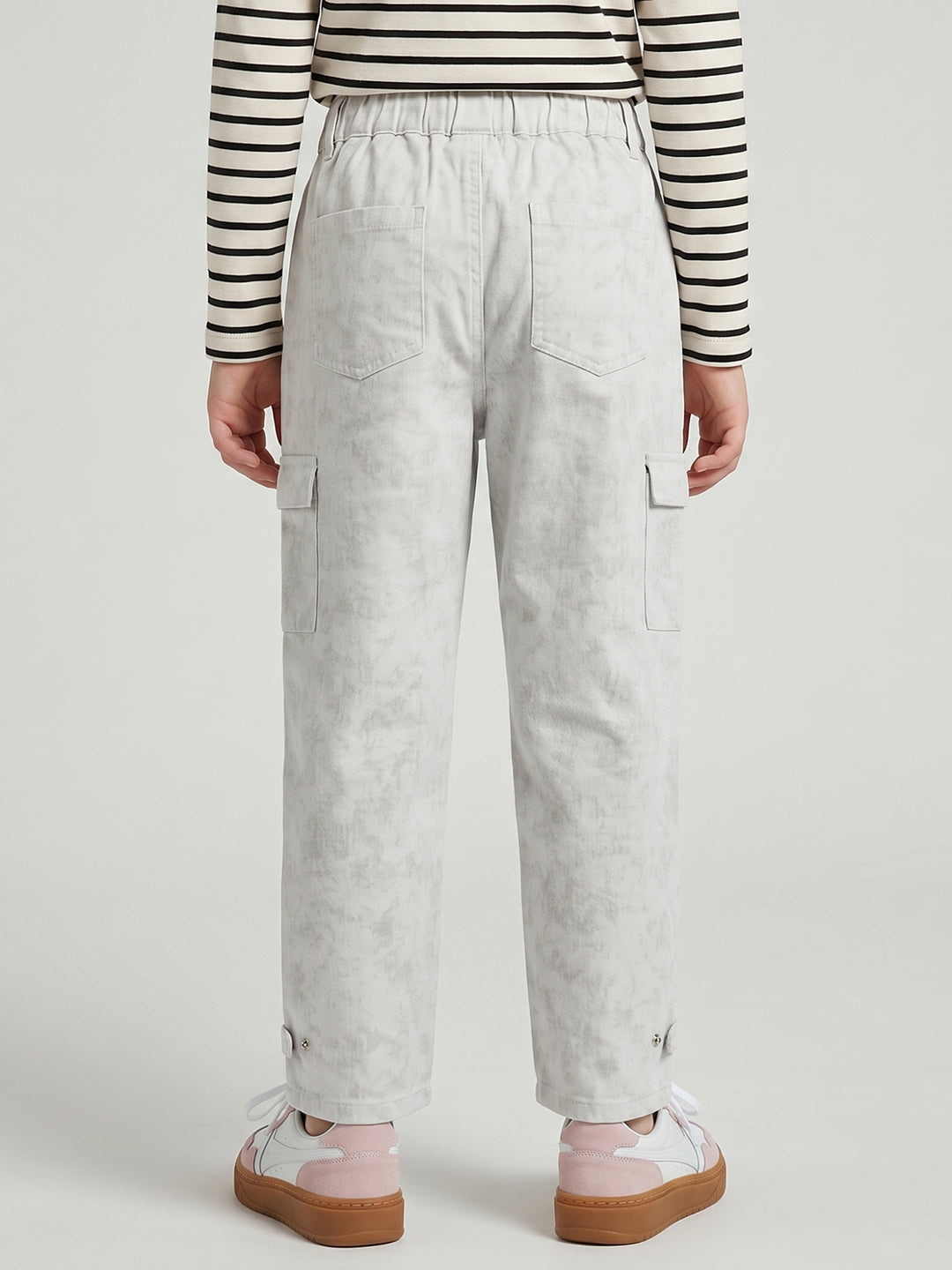 Girls Off White Printed Regular Fit Lower
