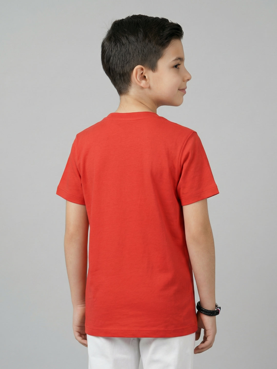 Boys Red Printed Round Neck Half Sleeve T-Shirt