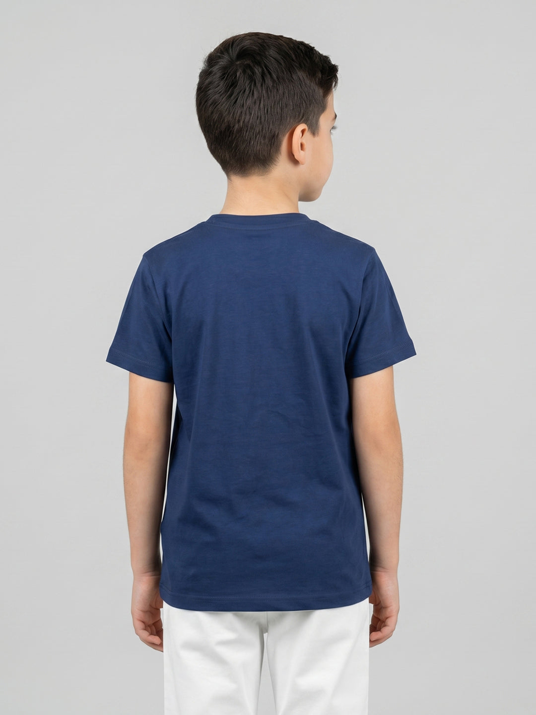Boys Navy Blue Printed Round Neck Half Sleeve T-Shirt