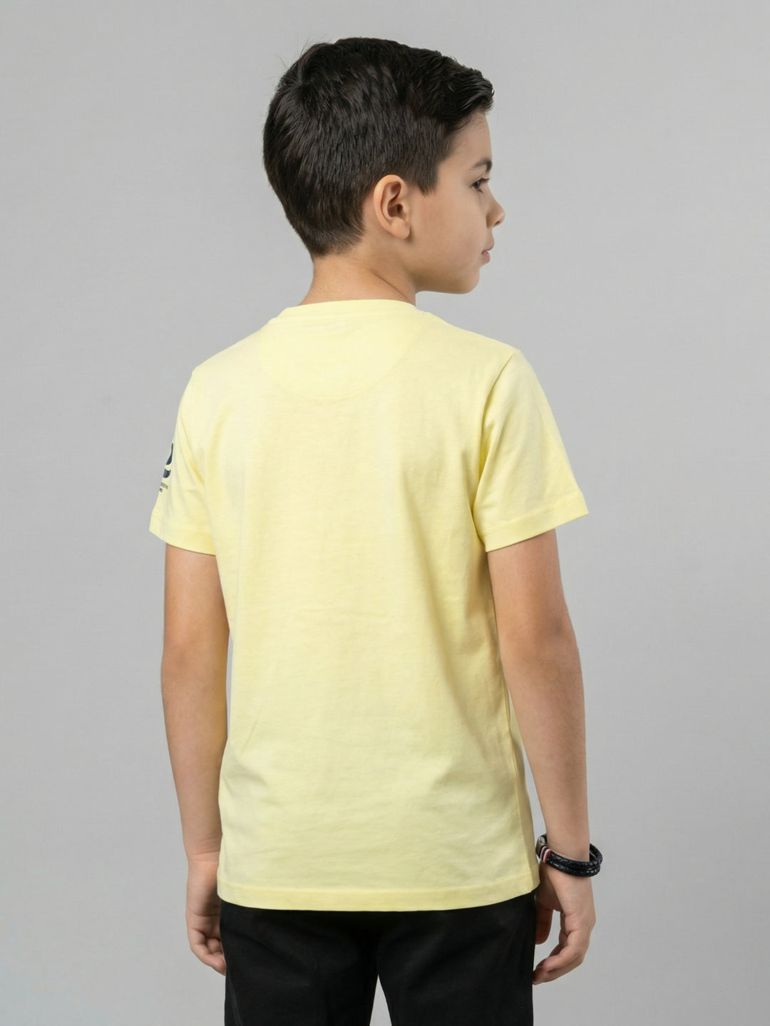 Boys Yellow Printed Round Neck Half Sleeve T-Shirt