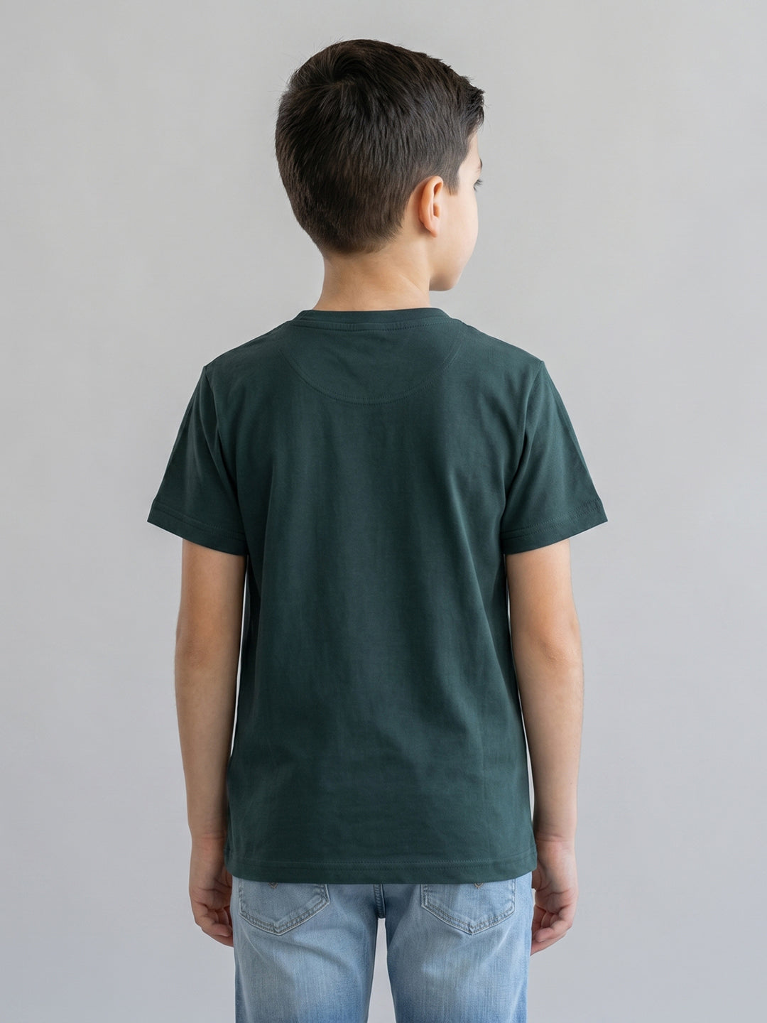 Boys Teal Blue Printed Round Neck Half Sleeve T-Shirt