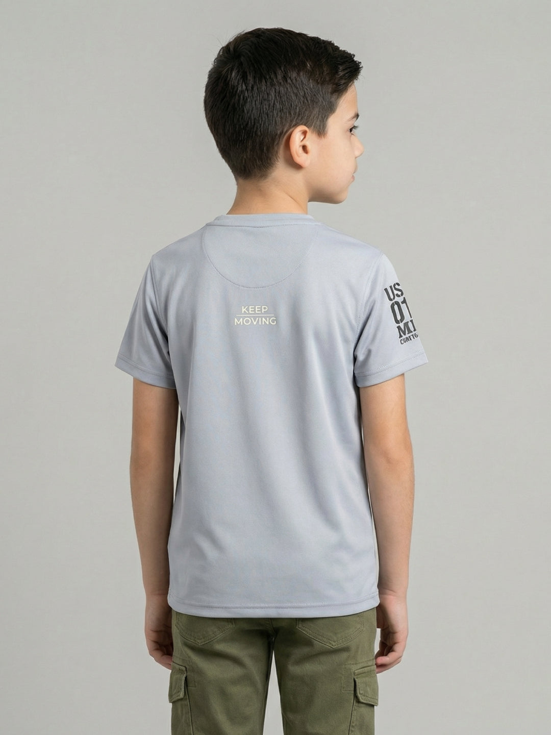 Boys Grey Printed Round Neck Half Sleeve T-Shirt