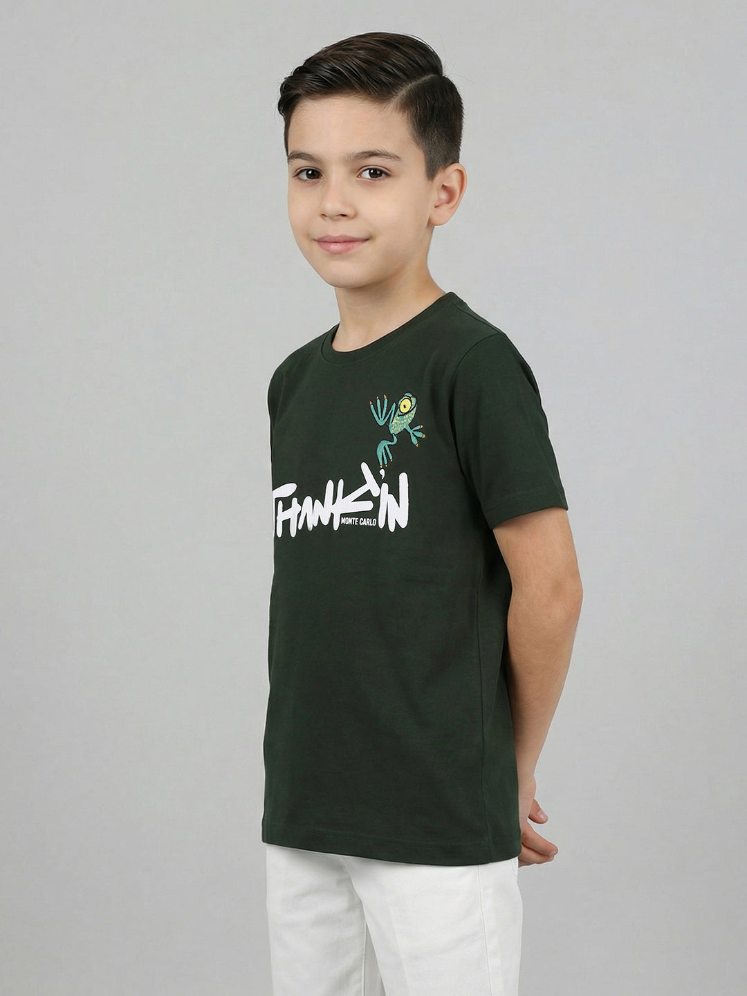 Boys Olive Back 3D Print Round Neck Half Sleeve T-Shirt