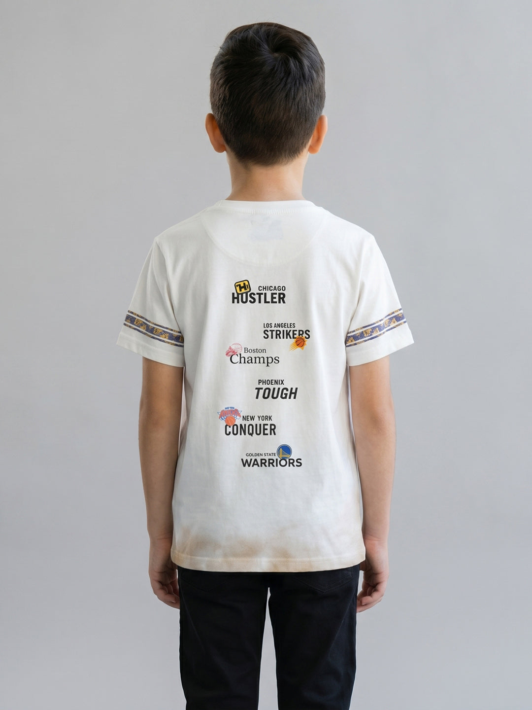 Boys Cream Printed Round Neck Half Sleeve T-Shirt