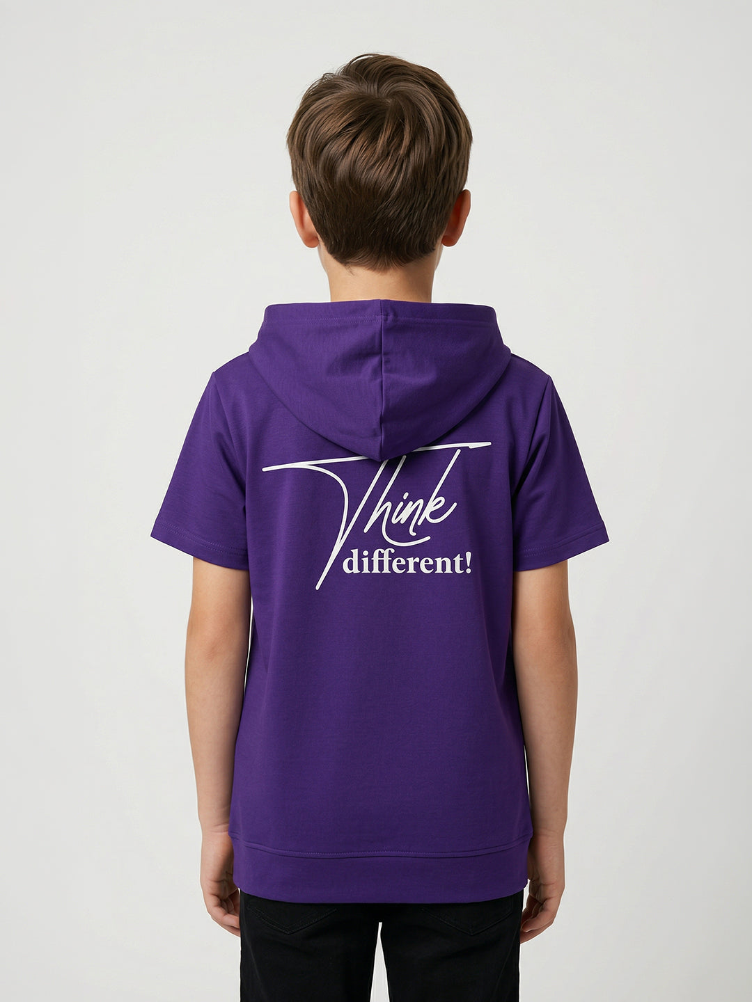 Boys Purple Printed Hooded Half Sleeve T-Shirt