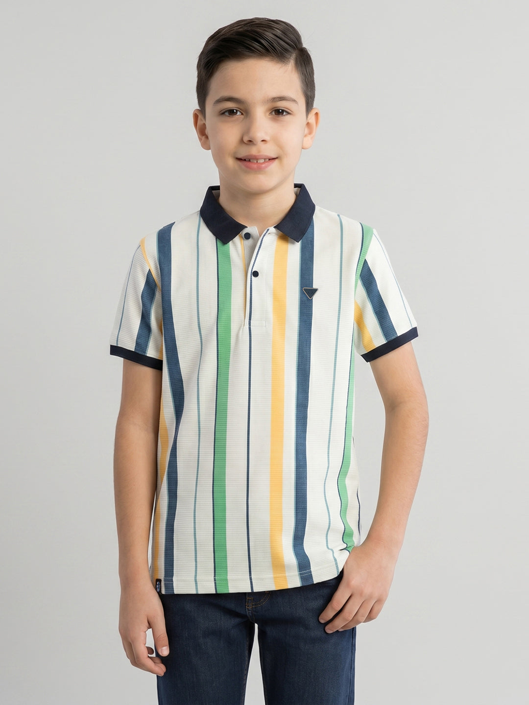 Boys White Stripe Collar Half Sleeve T-Shirt