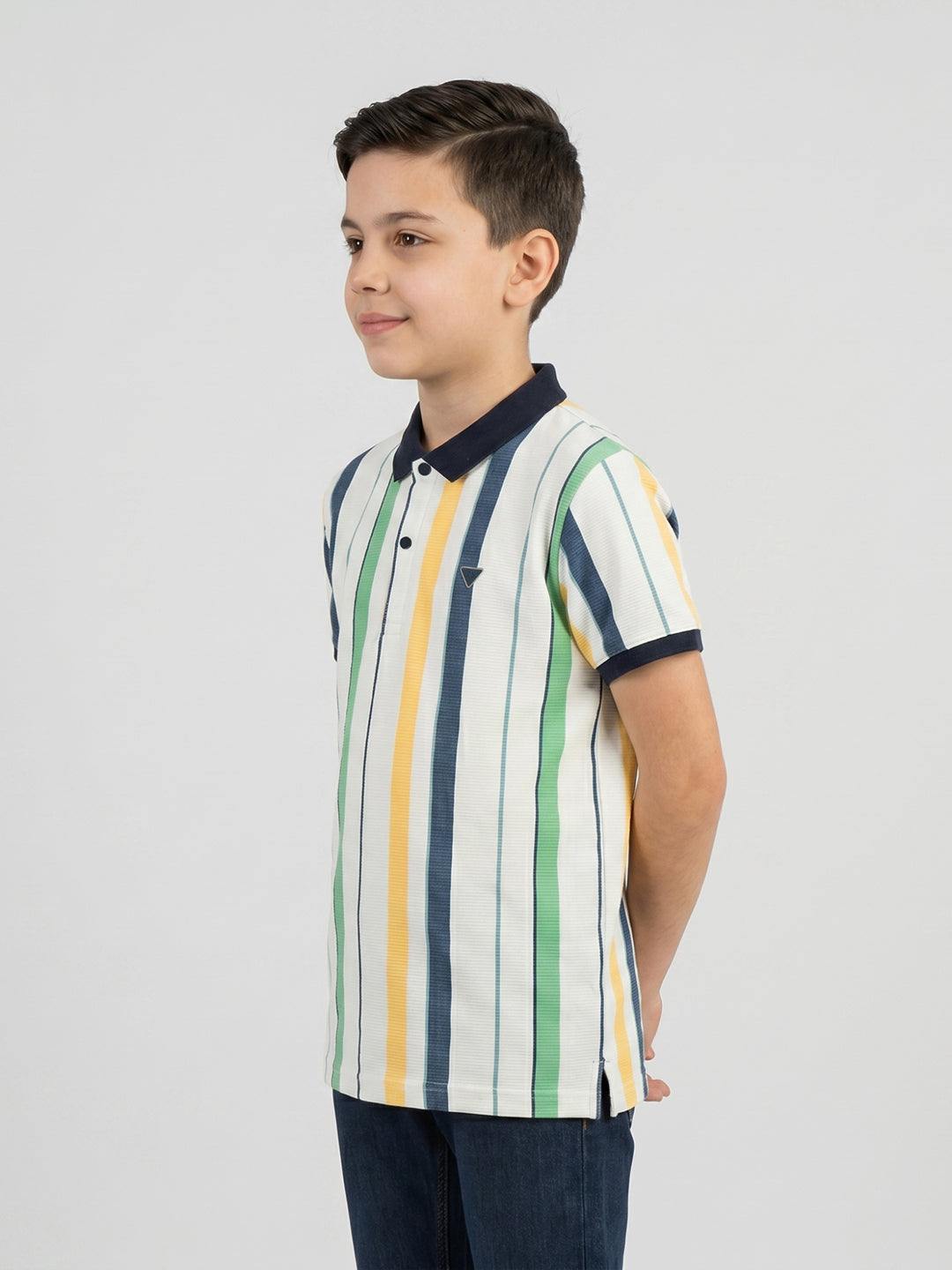 Boys White Stripe Collar Half Sleeve T-Shirt