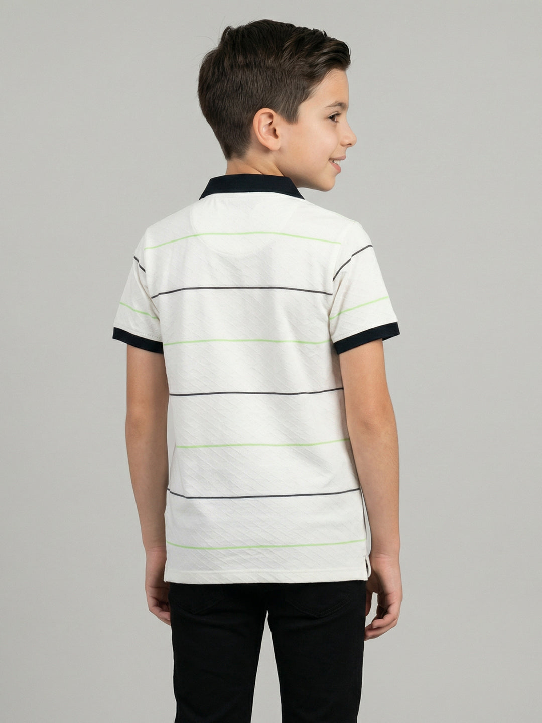 Boys White Stripe Collar Half Sleeve T-Shirt