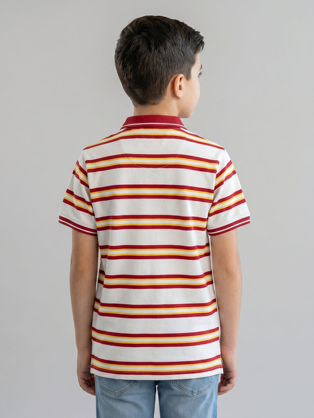 Boys Red Stripe Collar Half Sleeve T-Shirt