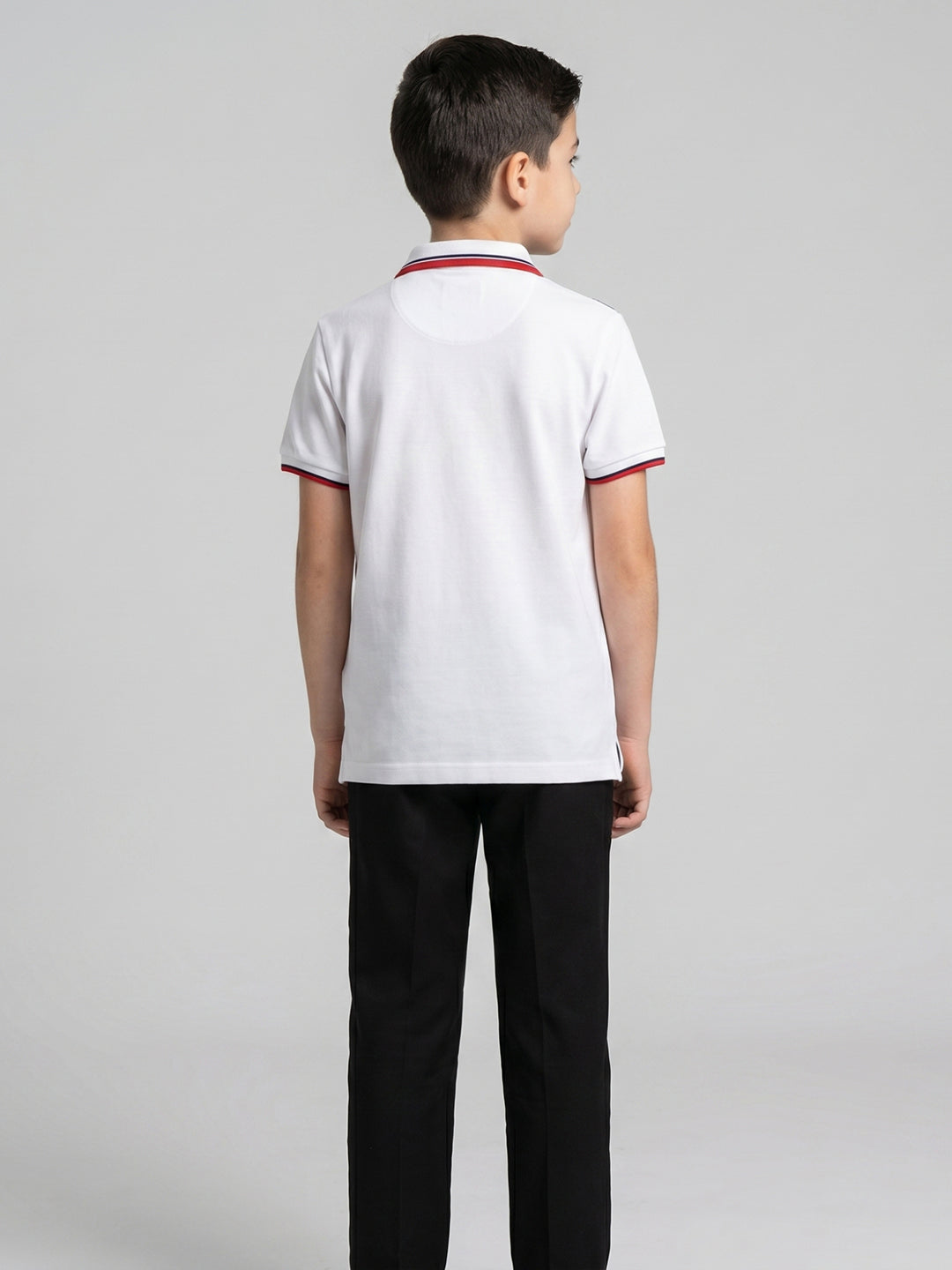 Boys White Printed Collar Half Sleeve T-Shirt